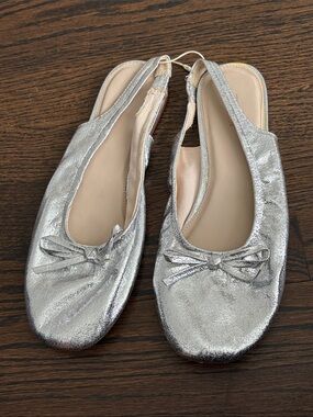 Zara Silver Girls' Slingback Ballet Flats